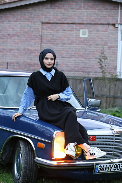 ilmek Kadın Gömlek Garnili Triko Elbise Siyah