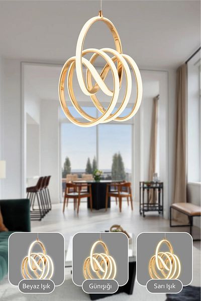 VENON Turn Controlled 3 Color Light Featured Modern Coated Pendant Lamp Led Chandelier Living Room Chandelier