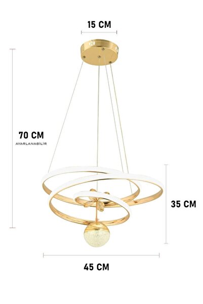 VENON Lorenz Kumandalı 3 Renk Işık Özellikli Modern Gold Kaplama Sarkıt Led Avize Salon Avize