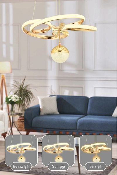 VENON Dante Controlled 3 Color Light Featured Modern Gold Plated Pendant Lamp Led Chandelier Living Room Chandelier