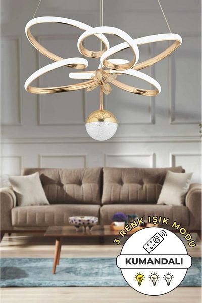 VENON Felix Controlled 3 Color Light Featured Modern Gold Plated Pendant Lamp Led Chandelier Living Room Chandelier
