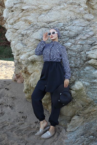 new ats Nursema Patterned 3-Piece Hijab Swimsuit with Adjustable Elastic Waist