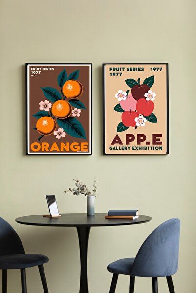 512 STORE Modern Mutfak Dekor 2'li Duvar Poster / Portakal ve Elma Serinliği ...