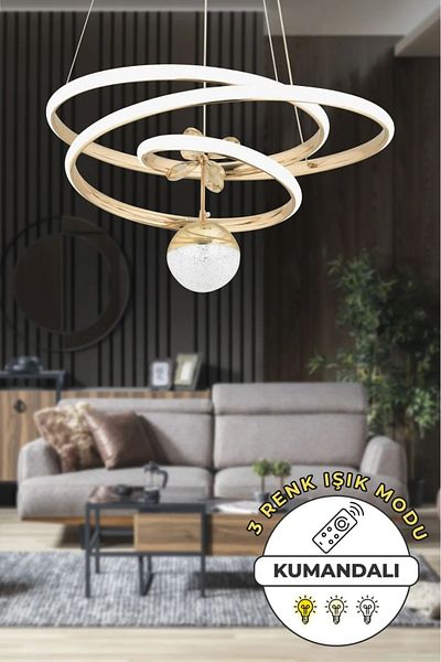 VENON Lorenz Controlled 3 Color Light Featured Modern Gold Plated Pendant Lamp Led Chandelier Living Room Chandelier