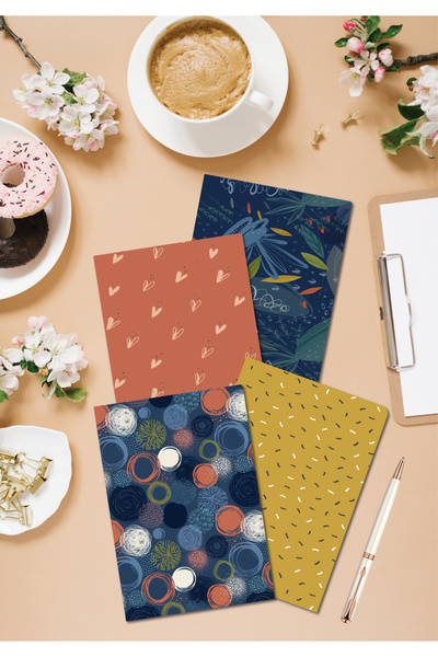 Fly Notes 4'lü Çizgisiz Defter Seti 13 X 20cm 64 Sayfa Okul Defteri Anı Defteri Hediyelik Defter Coffee Series