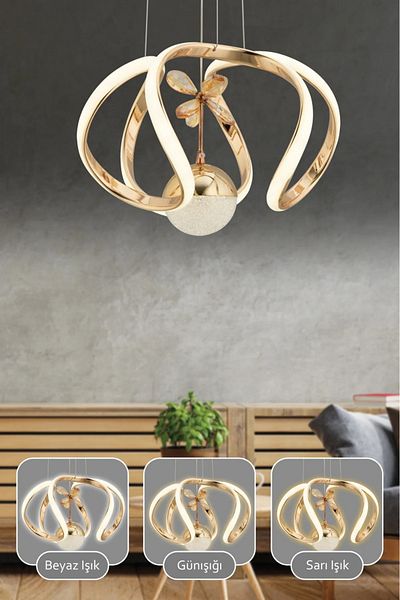 VENON Aura Controlled 3 Color Dimmer Led Chandelier - Modern Finish Pendant Lamp, Living Room Kitchen Chandelier with Light