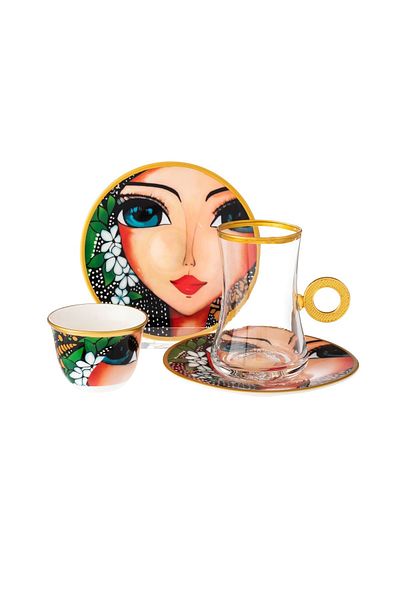 Dania طقم شاي وقهوة 18 قطعة مكون من 6 فناجين شاي + 6 صحون شاي + 6 فناجين قهوة سعودية