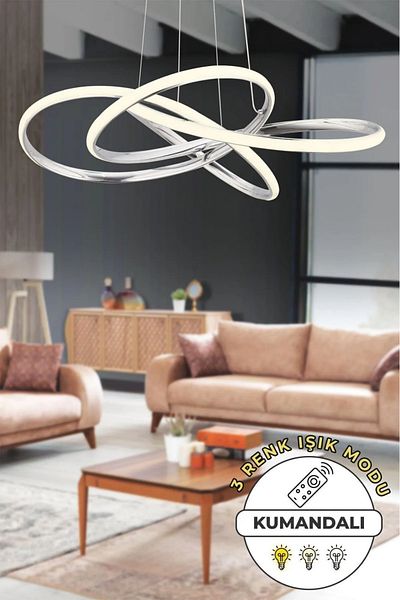 VENON Morocco Controlled 3 Color Light Featured Modern Chrome Plated Pendant Lamp Led Chandelier Living Room Chandelier