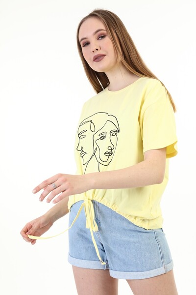 PONÇİK Tricou de damă cu broderie galbenă - 20085