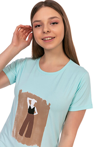 PONÇİK Γυναικείο εμπριμέ τουνίκ 21033 Μέντα