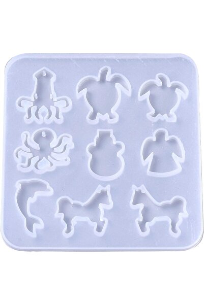 cnk craft shop 9 Tasarimli Epoksi Silikon Kalıbı 9x9cm Ahtapot Kaplumbağa Mel...