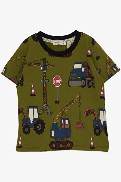 Breeze Boy's Pajama Set with Shorts, Heavy Equipment Patterned, Age 2-6, Khaki Green
