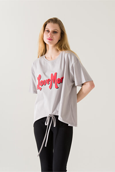 PONÇİK Tricou cu imprimeu Love More gri pentru femei 21010
