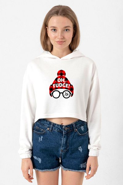 Tshirthane Oh Fudge Christmas Ecru Women's Crop Hoodie