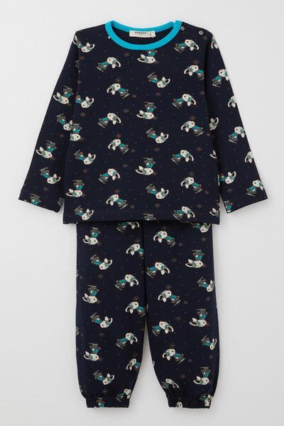 Breeze Kız Çocuk Pijama Takımı Sevimli Tavşancık & Kelebek Desenli 1-3 Yaş, Koyu Lacivert