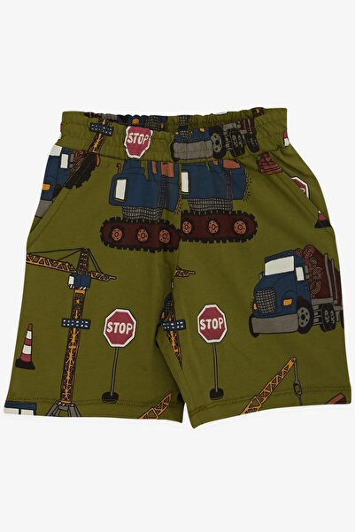 Breeze Boy's Pajama Set with Shorts, Heavy Equipment Patterned, Age 2-6, Khaki Green