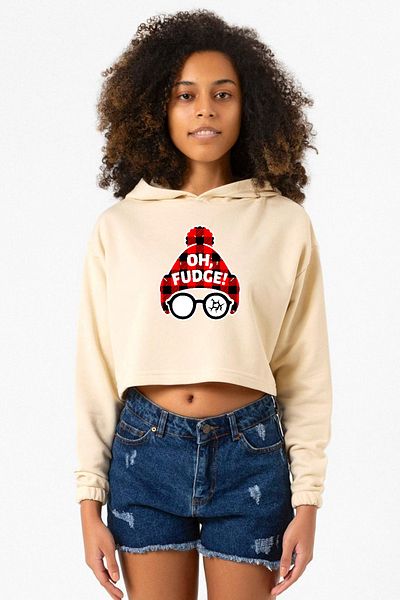 Tshirthane Oh Fudge Beige Women's Crop Hooded Christmas