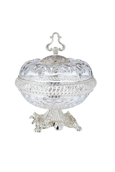 Dania Crystal serving bowl with silver metal decor for desserts and decoration
