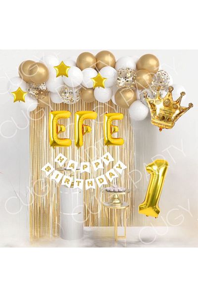 CUGY ΛΕΥΚΟ ΧΡΥΣΟ ΠΡΟΣΑΡΜΟΣΜΕΝΟ ΣΕΤ ΓΕΝΕΘΛΙΩΝ ΜΕ ΟΝΟΜΑ ΚΑΙ ΑΡΙΘΜΟ ΗΛΙΚΙΑΣ ΜΕ ΣΤΟΜΠΟ ΒΑΣΙΛΗ