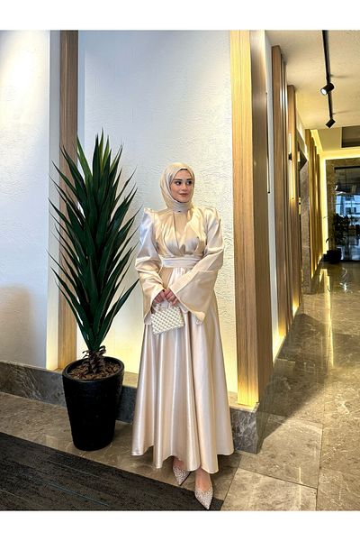 By Atelier Μπεζ Bera Hijab βραδινό φόρεμα