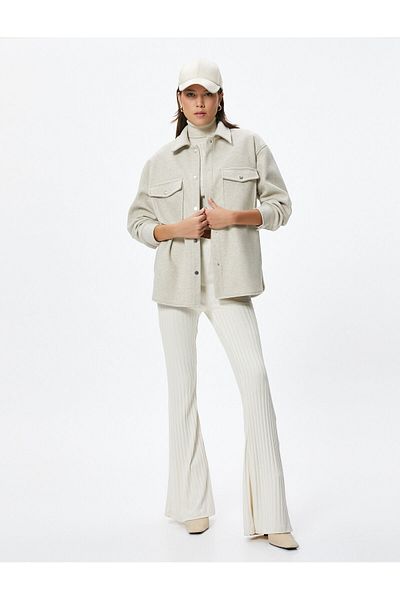 Koton Oversize Shirt Jacket with Snap Buttons and Flap Pockets
