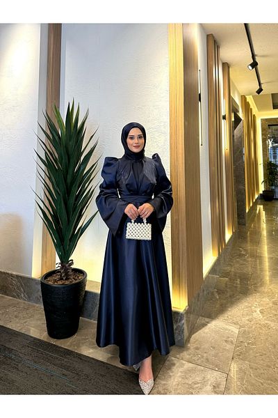 By Atelier Βραδινό φόρεμα με μπλέ Navy Bera Hijab