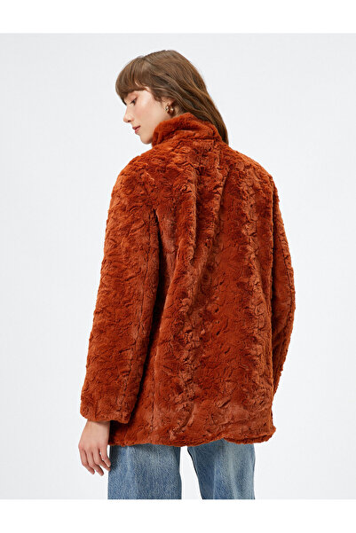 Koton Plush Coat Stand Collar Pocket Detailed Lined