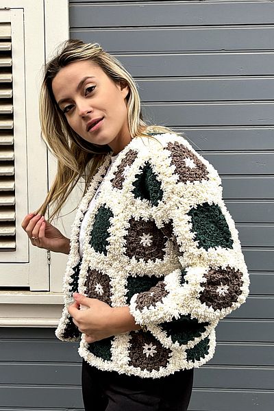 MR TURUNÇ Cardigan de damă tricotat manual Mother's lamb alb-gri