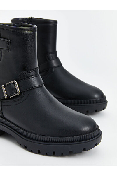 LC Waikiki Black Zippered Leather-Look Women's Boots