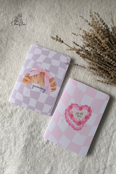 Flowery Paper Kek Kruvasan Model 2'li Zımbalı Defter, 32 sayfa, Not Defteri, ...