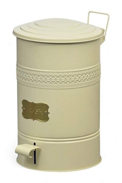 Turkco Metal 16Lt Vintage Design Pedal Fireproof Trash Can with Inner Bag Use, 26X36X42Cm