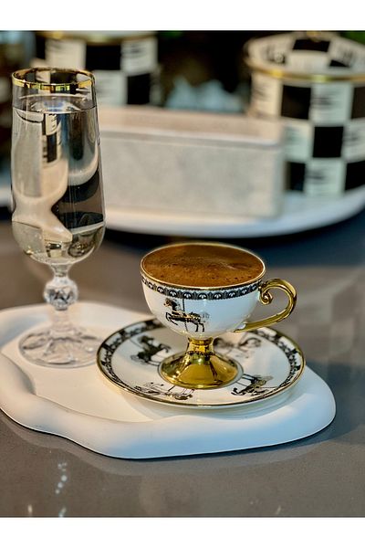 ACAR Turkish Coffee Cup Set of 6 Curvilla Porcelain Gilded Carousel