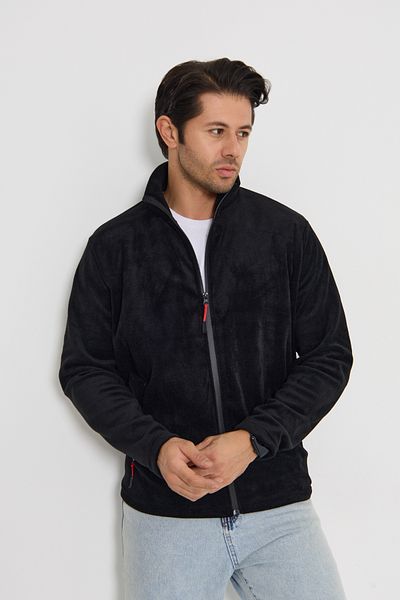 zürafa beneği Unisex Black Anti-Pilling Non-Pilling Standard Fit Stand Collar Zip-Up Sweatshirt Fleece Jacket