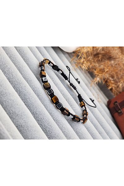 AURA Natural Stone Men's Bracelet Turtle Eye (Power,Stone of Courage)