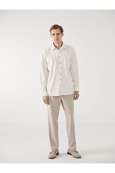 LC Waikiki Lcw Eco Ecru Slim Fit Long Sleeve Gabardine Men's Shirt