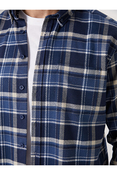 LC Waikiki Navy Blue Regular Fit Long Sleeve Plaid Men's Shirt