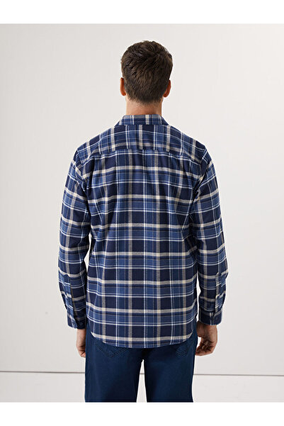 LC Waikiki Navy Blue Regular Fit Long Sleeve Plaid Men's Shirt