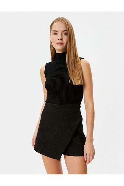 Koton Tweed Mini Shorts Skirt Double Breasted Slim Fit