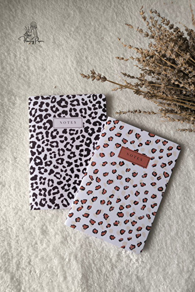 Flowery Paper Leopar Model 2'li Zımbalı Defter, 32 sayfa, Not Defteri, A5 ,No...