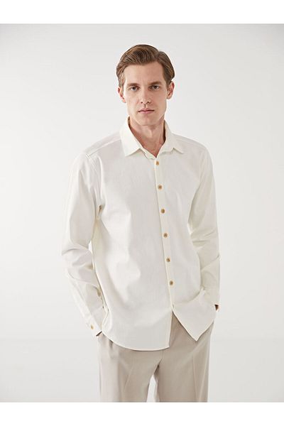 LC Waikiki Lcw Eco Ecru Slim Fit Long Sleeve Gabardine Men's Shirt