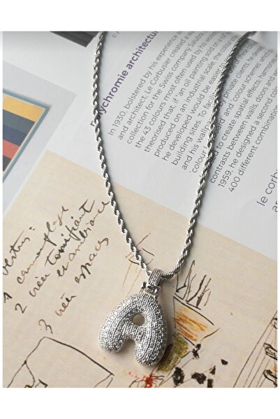 AKSESUARIM Zircon Stone, Steel, Unbreakable, Antiallergic, Stylish, Showy Twisted Chain Letter Necklace (Silver Color)