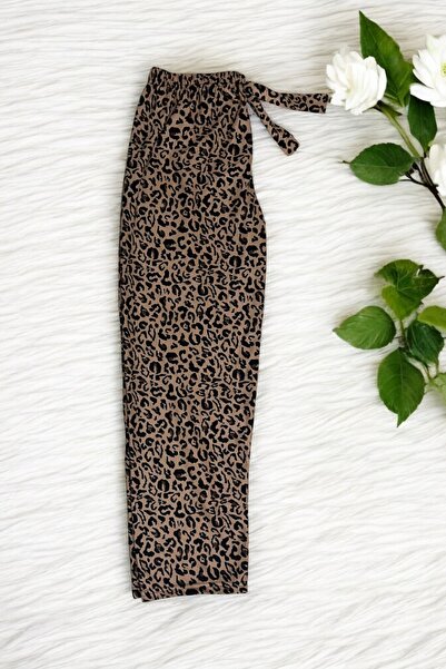 Pi Giyim بنطلون بيجامة نسائي منقوش مع شريط - قماش سويدي، موديل مريح وأنيق