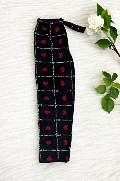 Pi Giyim بنطلون بيجامة نسائي منقوش مع شريط - قماش سويدي، موديل مريح وأنيق