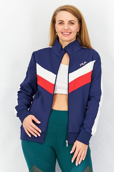 FILA Women Sportswear Fit Long Sleeve Training Logo Full Zipper Jacket, Navy Combo