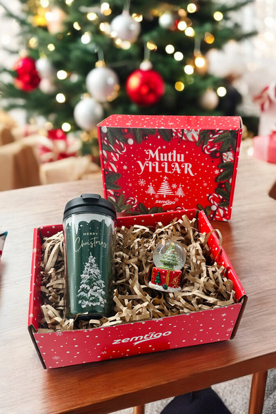Zemtigo Yeşil Merry Christmas Kahve Bardağı Termos Kupa Ve Mini Boy Noel Kar ...