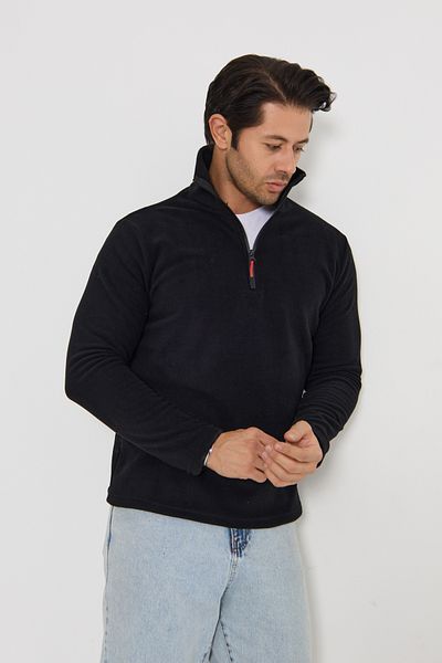 zürafa beneği Black Unisex Anti-Pilling Sweatshirt - Non Pilling, Stand Collar, Half Zip