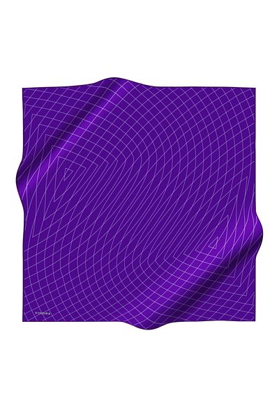 Vissona Λευκό και μωβ Χρώμα 100% Twill ριγέ 90x90 Κασκόλ - Ράψιμο στο χέρι
