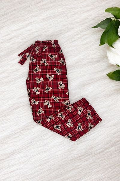 Pi Giyim Women's Pajama Bottoms Suede Fabric with Ribbon Plaid