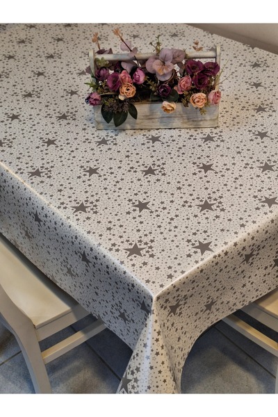 Başak Ev Tekstili Fiber Pvc Oilcloth - Patterned Erasable Tablecloth (Silver)