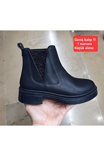 MİSS PARK MODA KADIN KAYMAZ KAUÇUK TABAN TAŞ DETAYLI FERMUARSIZ ÇEKMELİ CHELSEA BOT